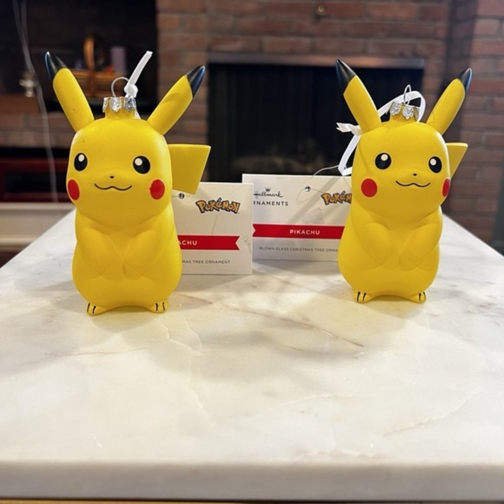 2 NEW‎ Hallmark Pikachu blown glass Christmas tree ornament Pokémon
